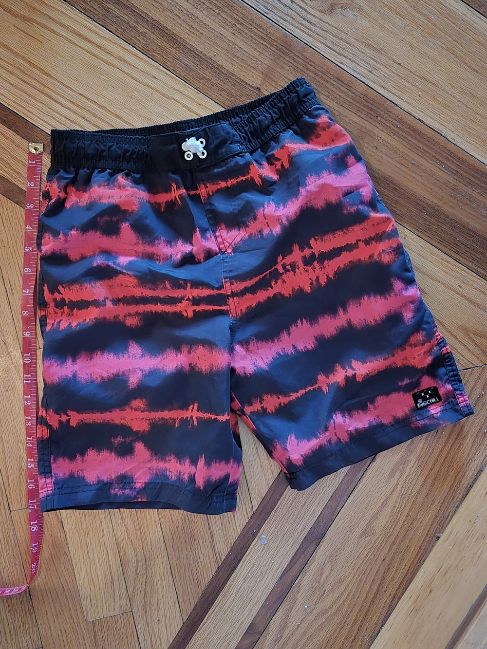 Big Chill Red and Black Tie-Dye Swim Shorts